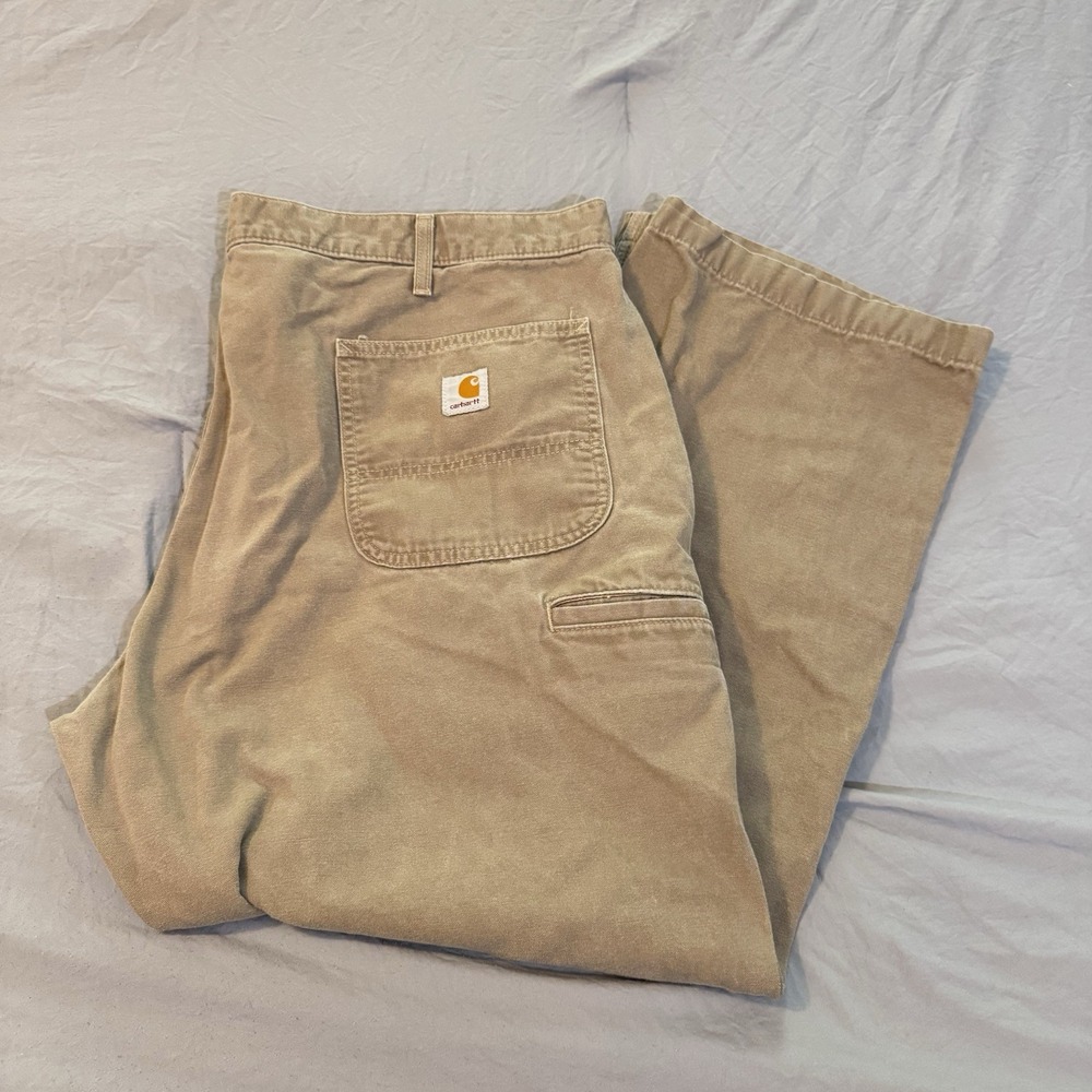 Carhartt 42 x 30 Men's Khaki Relaxed Fit Canvas Work Pants  B299 MUS‎